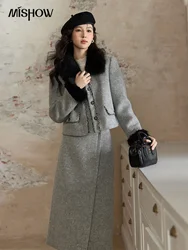 MISHOW Short Tweed Jacket Temperament Midi Skirts Separately Color Clash Lace Design Winter Skirt Thickened Coat MXD54W0553