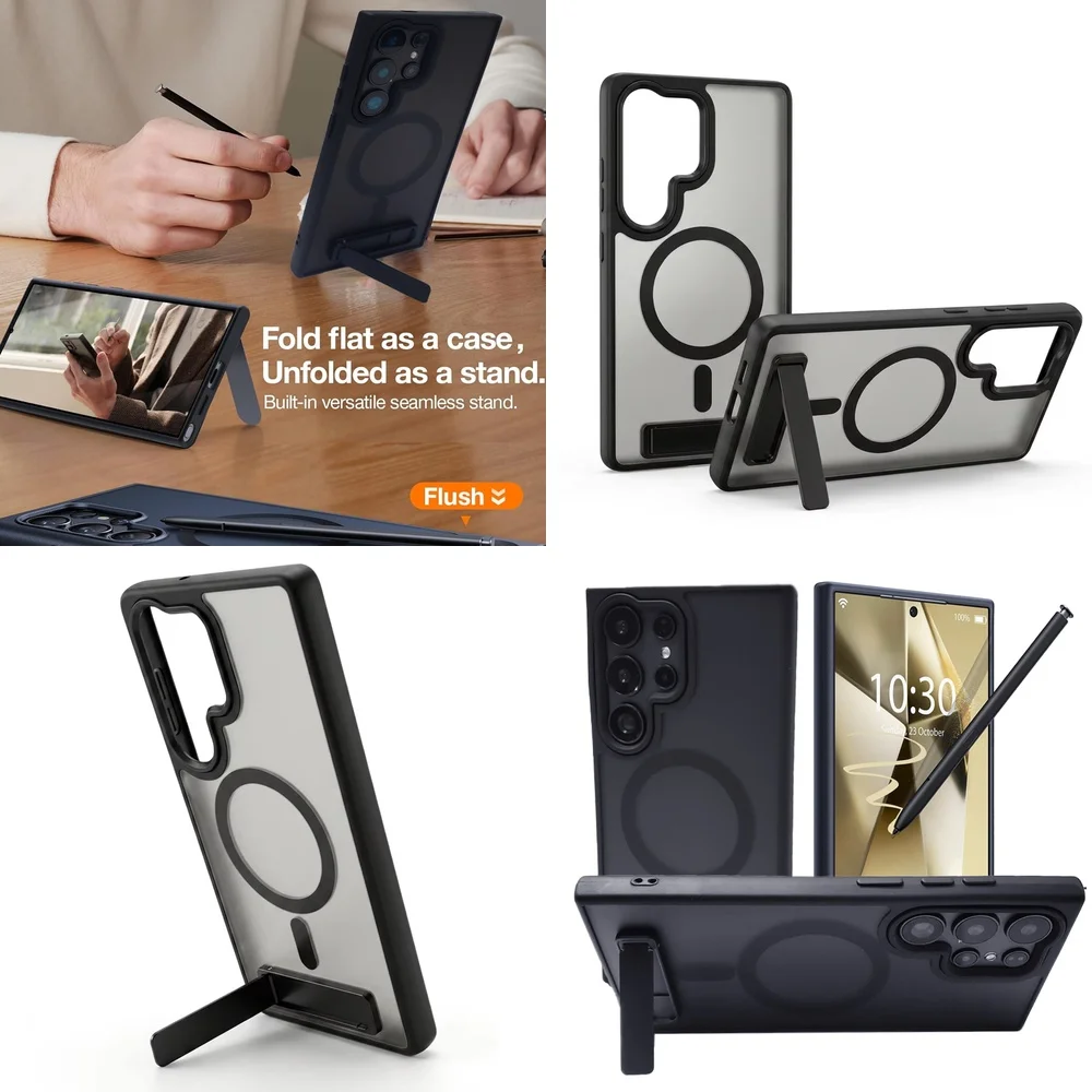 Luxury Matte Fashion Magnetic Hidden Stand Case for Samsung Galaxy S23 Ultra S24 S25 S22 S26 Rugged Anti-scratch Phone Cover