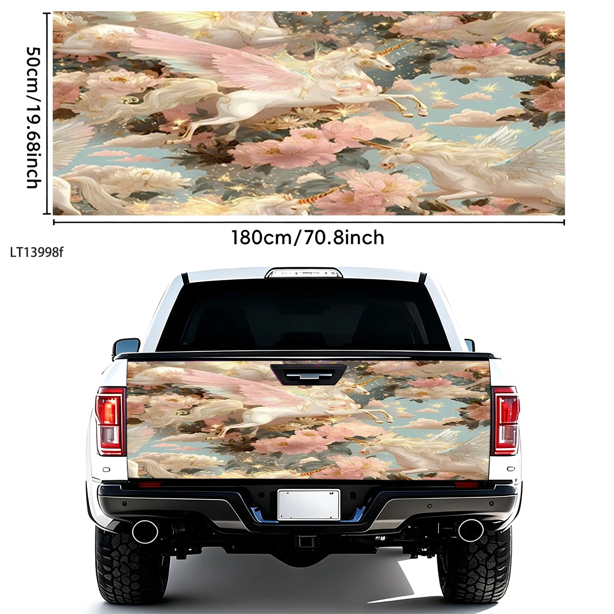 Flying Pegasus Unicorn Pink Flower Dreamy Pattern Pickup Tailgate Decal Waterproof Vinyl Truck Rear Gate Exterior Mod Accessory