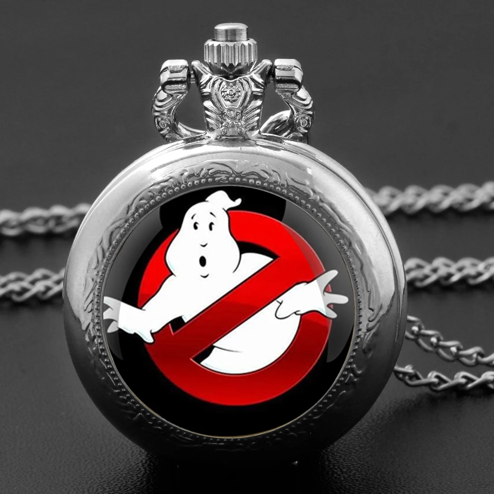 Vintage Creative Ghostbusters Exquisite Pocket Watch Quartz Movement Round Dial Unique Black Necklace Souvenir Gift for Children