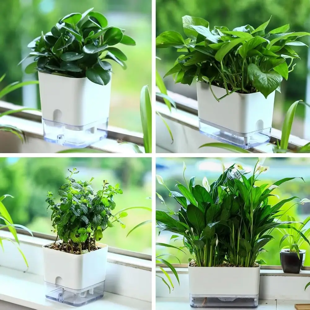 Plastic Material Self Watering Plant Pot Self-absorbent System Double-deck Structure Double-deck Plant Pot Magnetic Design