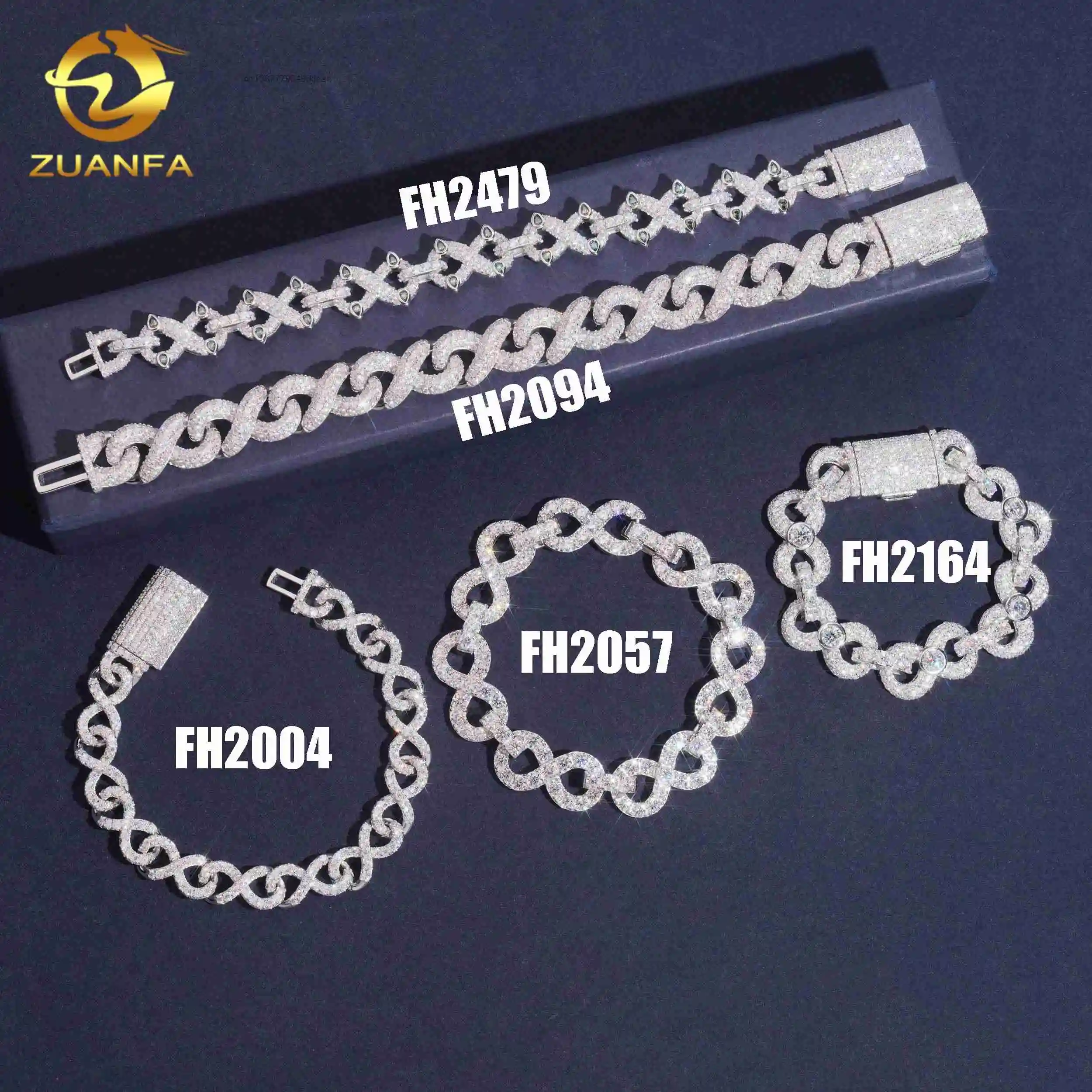 Cuban Infinity Bracelet Pass Diamond Test VVS Moissanite 925 Sterling Silver Gold Plated Iced Out Hip Hop Linked Men Bracelet..