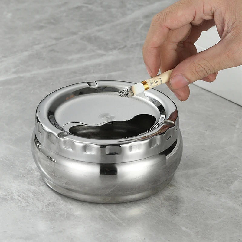 12cm Stainless Steel Ashtray with Lid Detachable Outdoor Cigarettes Tray Holder for Home Bedroom Office Tabletop Decoration Gift