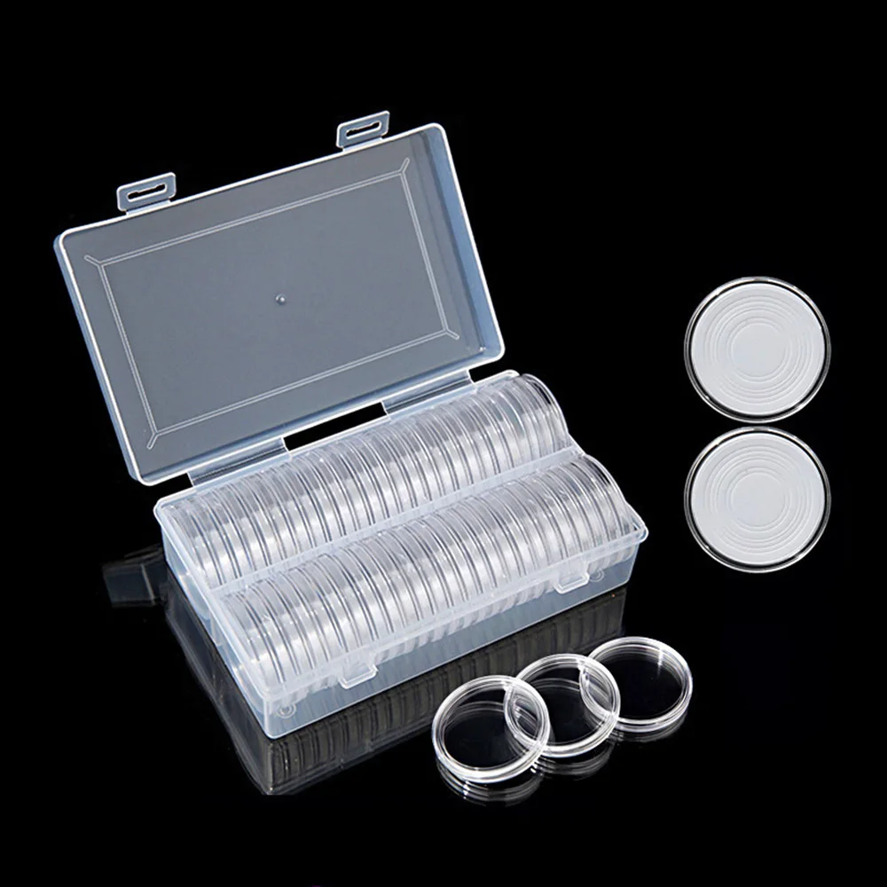 40mm Coin Storage Box Case Clear Plastic Coin Capsule Container Holder Storage Box Case Collect Coin Boxes Protection Gift