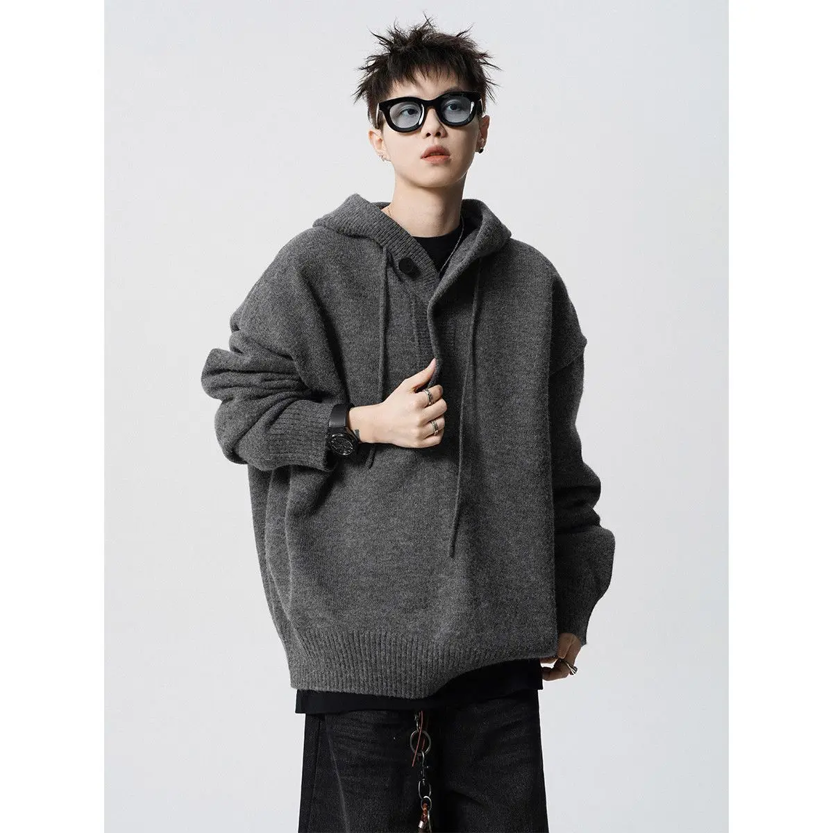 

Basic Casual Hooded Long Sleeve Knitted Tops Sweater All Match Oversize Knitting Pullover Sweaters Female Clothing Streetwear