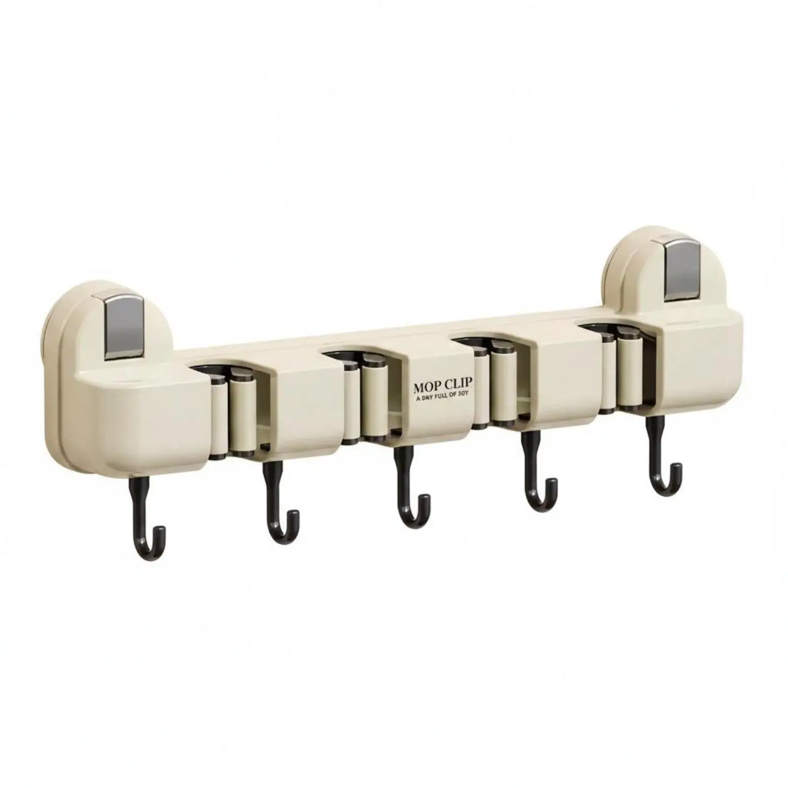 Wall Mount Broom Holder Household Cleaning Rack with Hooks Organizer for Washroom Kitchen Garage