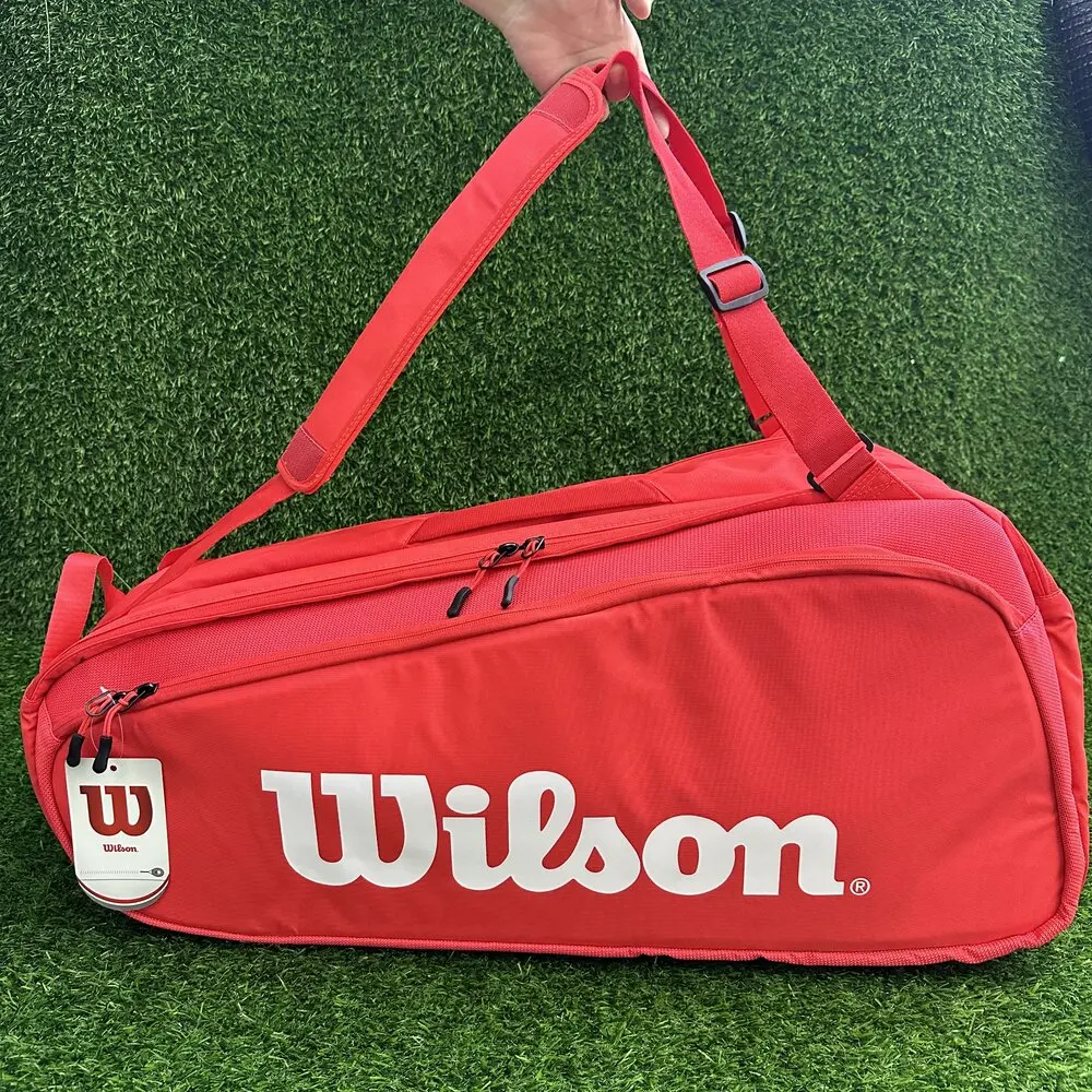 Wilson Super Tour Pro Staff 2/6/9 Pack Fine-knit Coating Tennis Bag 3-Decks Racket Backpack Racquet Bag with Thermoguard Red