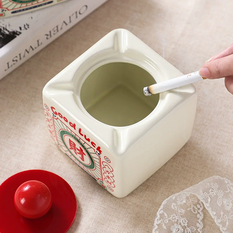 Mahjong Style Ashtrays Creative Ceramic Ashtray Popular Living Room Decoration Ashtray Chinese Style Blessing Smoking Gift