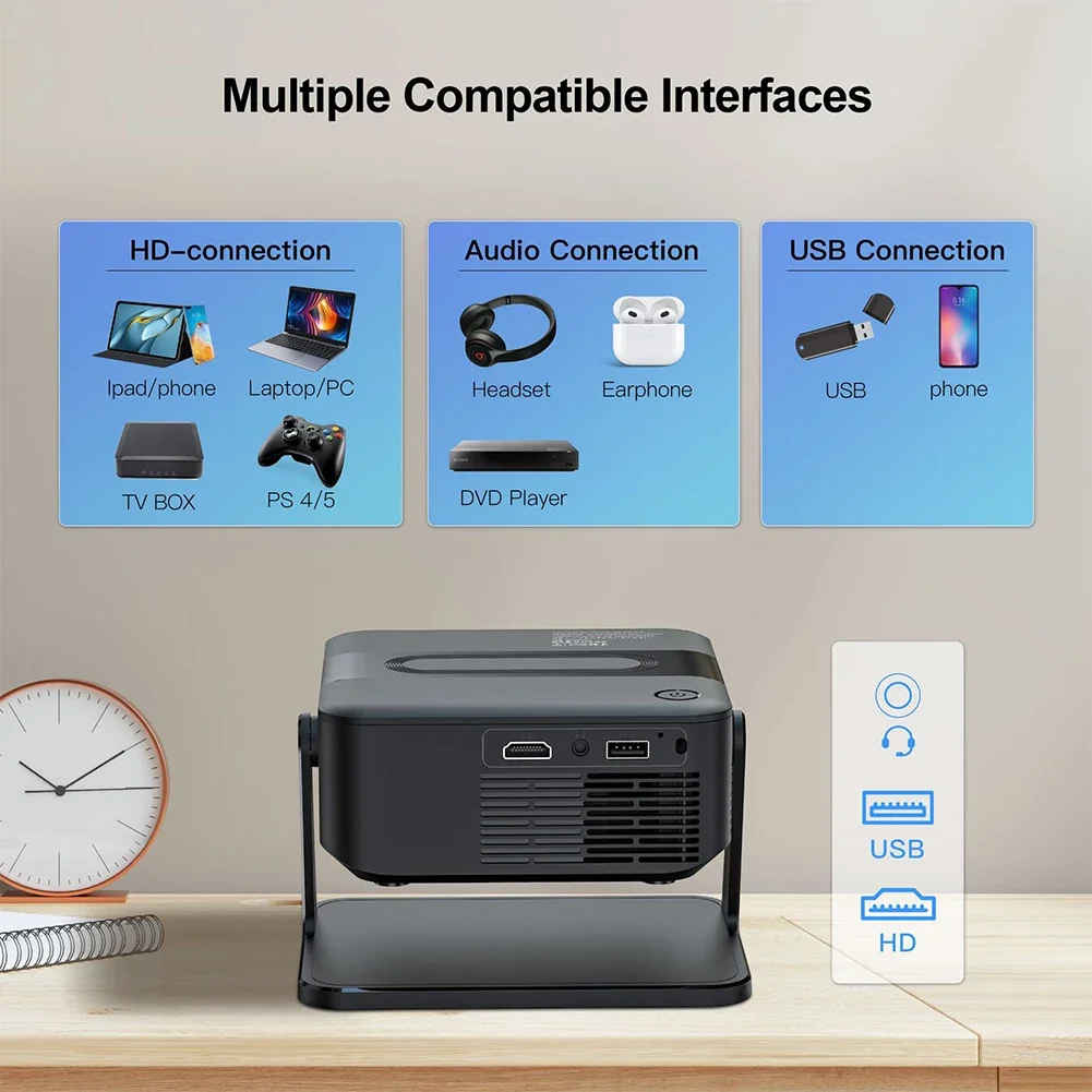 HA109 Smart Projector Native 1280×720P Android11 Dual WIFI5 BT5 LED Outdoor Proable Projector 180°Rotable Beam Projectors