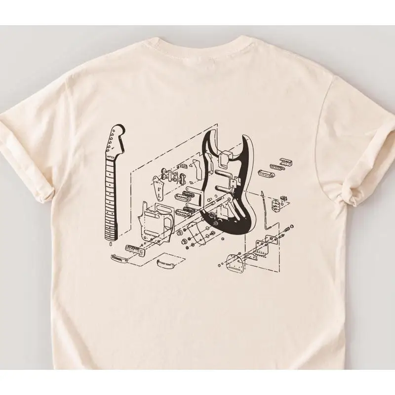 Vintage Guitar Anatomy T-Shirt, Detailed Electric Guitar Tee, Unisex Cotton Tee, Rockers Streetwear Top, Instrument Tee, Father'