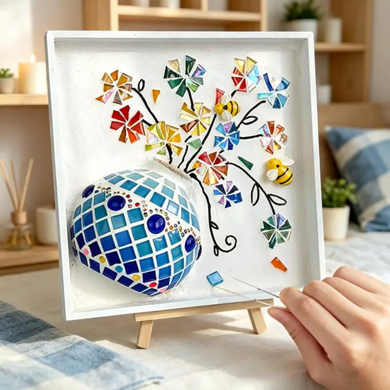 DIY Mosaic Craft Kit with Sea Glass Shells Handmade Ocean Painting Art Home Bookshelf Decoration Adult Christmas Holiday Gifts