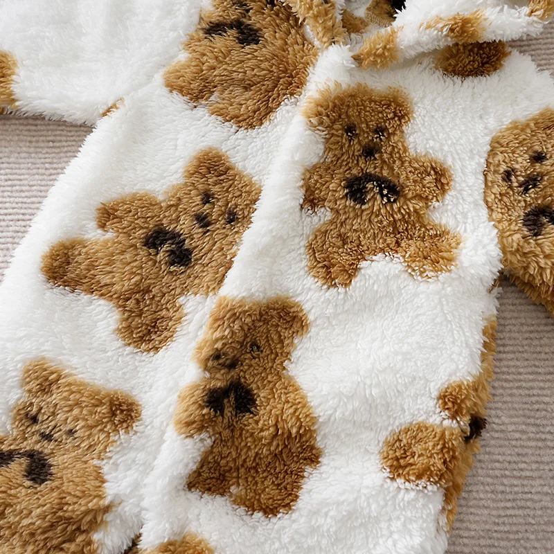 2 قطعة نيسيي الطفل 0-18 أشهر الوليد محبوك الدب البني والبيج مقنعين مريحة الدفء لينة العصرية عادية طفل بذلة