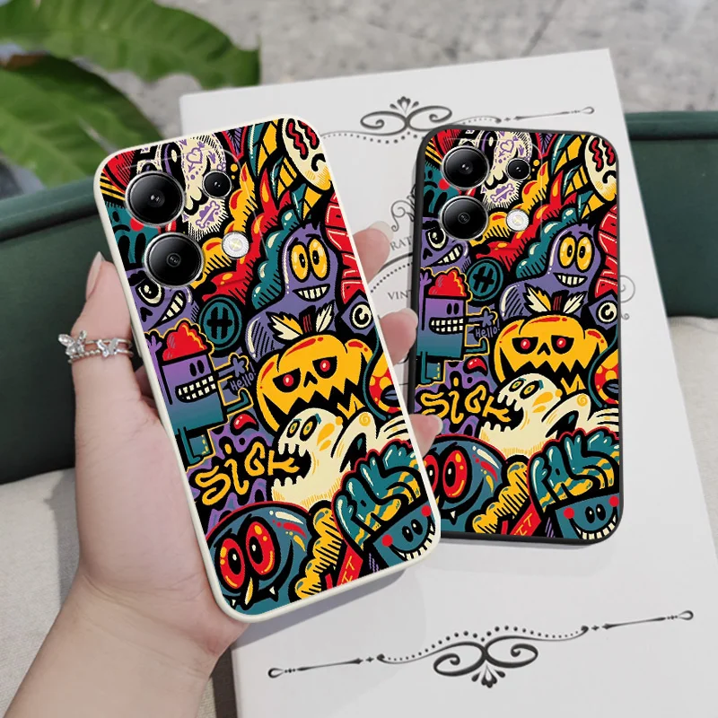 Pumpkin Monster Phone Case For Xiaomi Redmi Note 14 13 12 12S 11 11S 10 10S 9 9S Pro Plus 4G 5G Liquid Silicone Cover