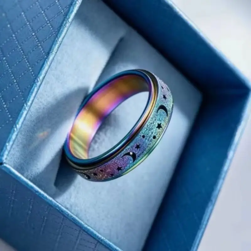 2026 Fashion Rainbow Moon Star Anxiety Rings for Women Men Stainless Steel Fidget Anti Anxiety Ring Stress Relief Spinner Ring