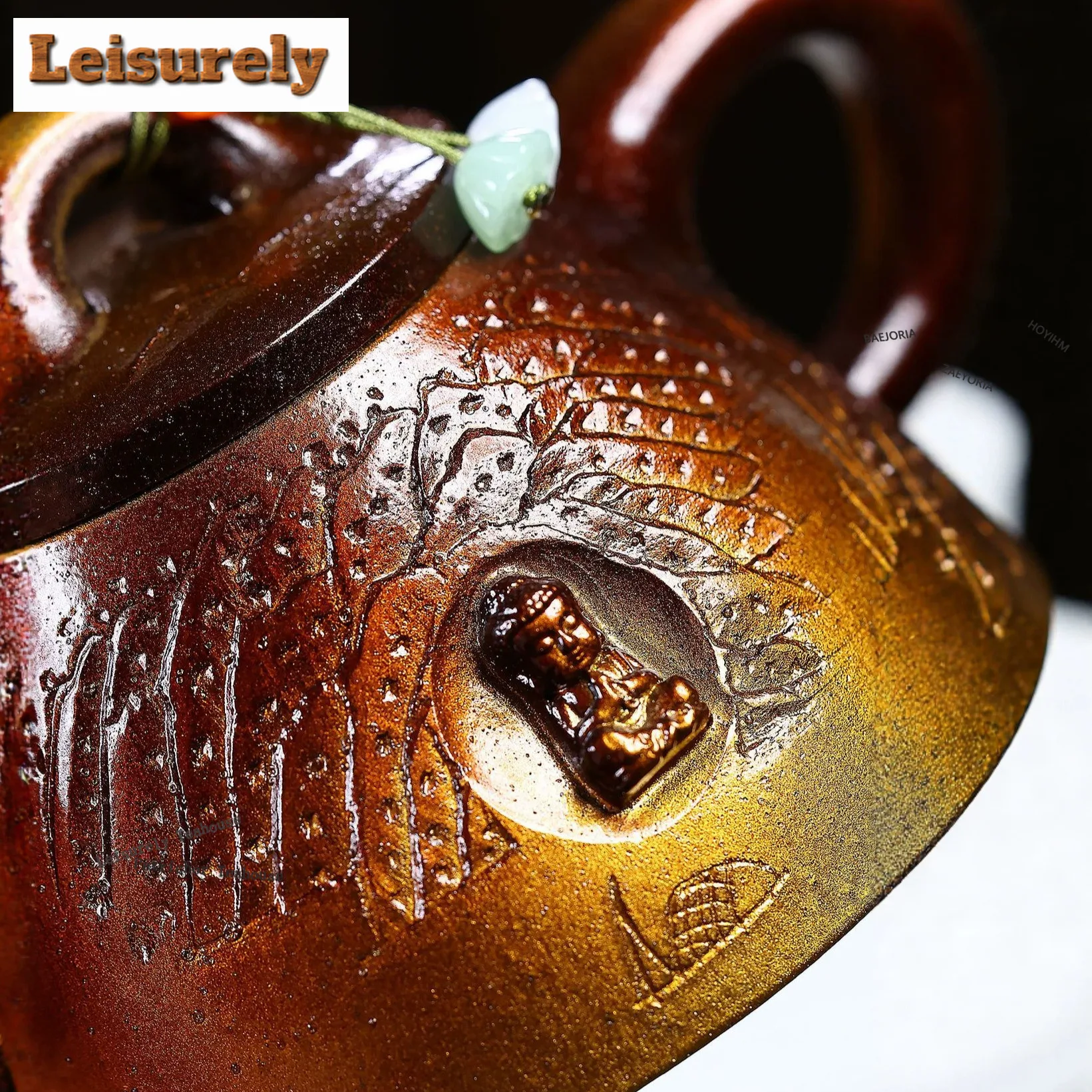 HOYIHM 250ml Boutique Yixing Purple Clay Teapots Handmade Stone Scoop Pot Raw Ore Golden Sand Dragon Bond Mud Kettle Zisha Tea