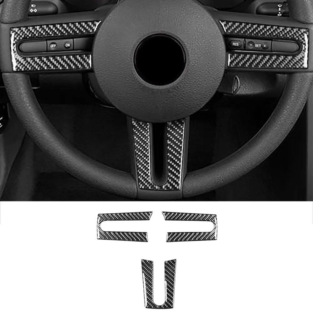 3pcs/Set Black Carbon Fiber Car Interior Steering Wheel Cover Trim Frame Fit for Ford Mustang 2009 2008 2007 2006 2005