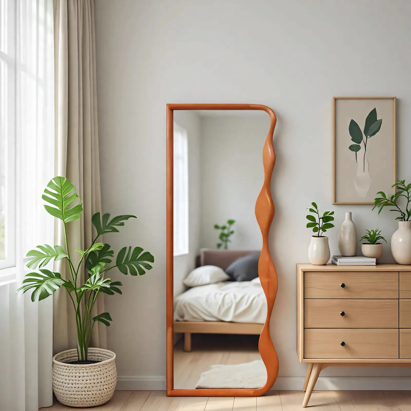 

French antique full-length mirror wall-mounted bedroom retro floor-to-ceiling mirror clothing store fitting mirror American livi