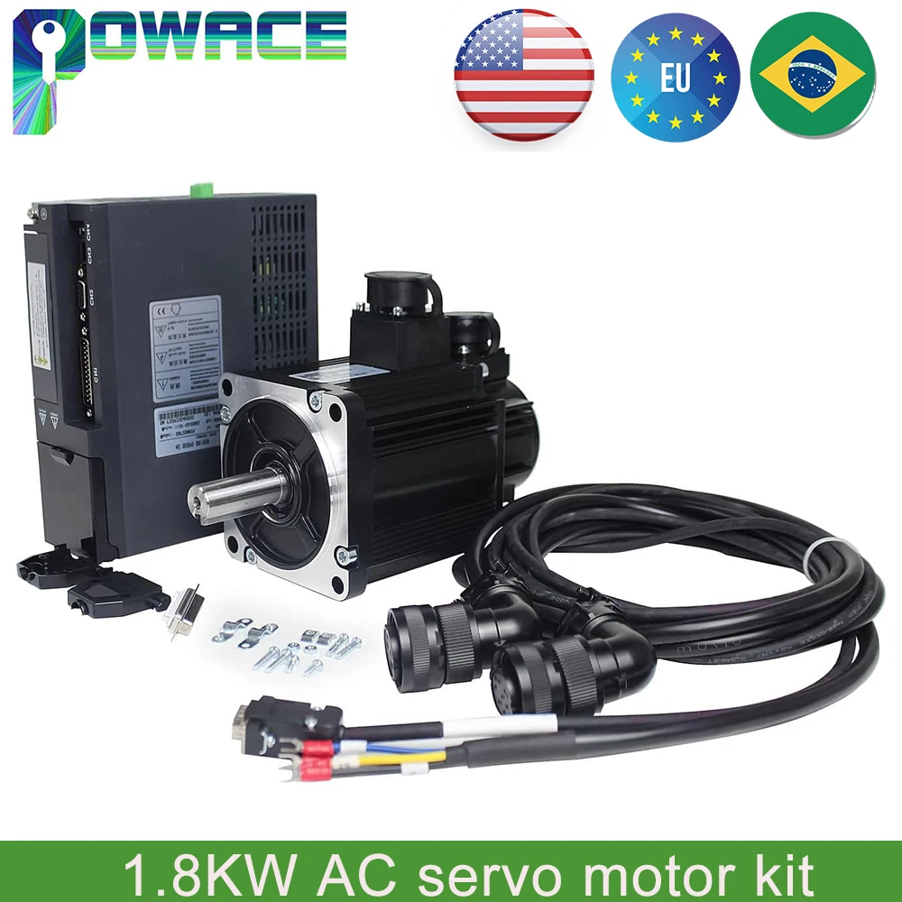 【EU US】1.8KW 1800W AC Servo Motor Controller Kit CNC Set Magnetic Encoder 220V 3000RPM 5.73N.m
