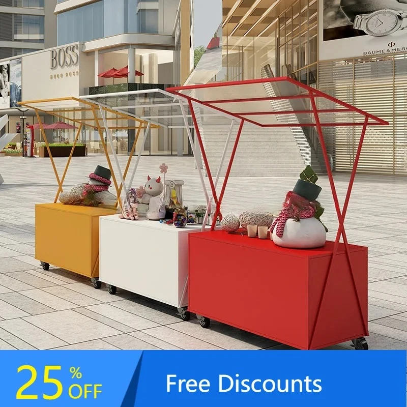 YY- Commercial Flower Stall Ice Cream Coffee Sales Cart Iron Art Outdoor Flower Cart Movable Market Mall Stall Cart