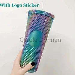 Double-Layer Durian Cup Diamond Radiant Goddess Straw Cup Coffee Cup Summer Cold Cup Tumbler Studded Cup 710ml/24oz