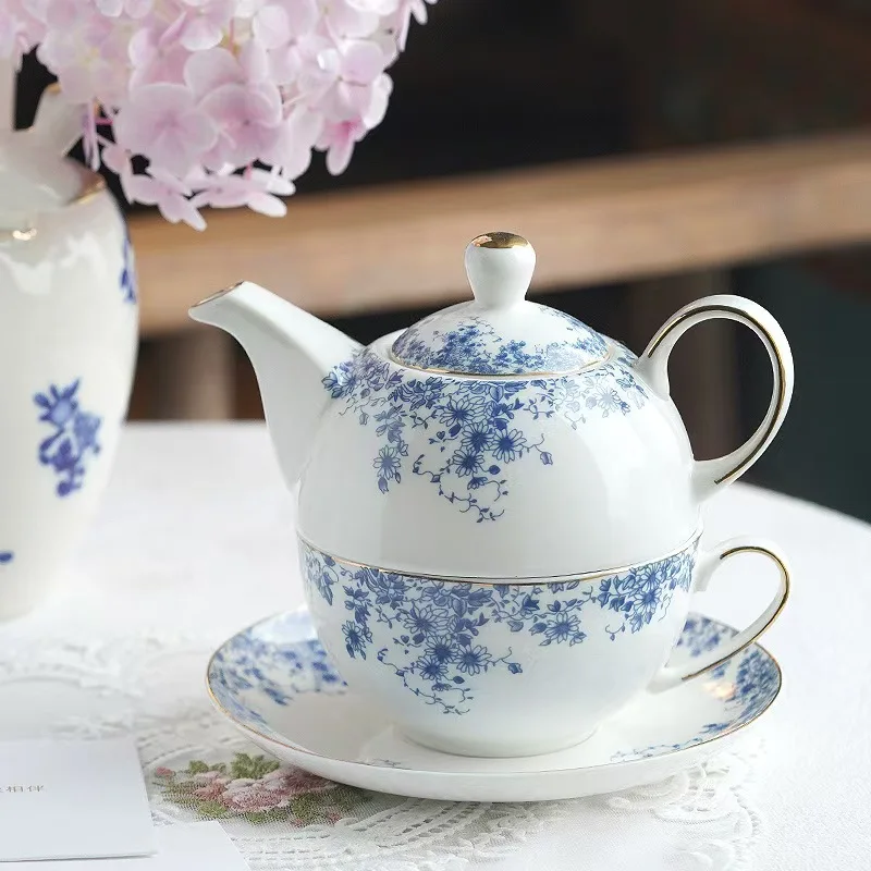 English Flower Teapot Classical Blue and White Daisy Pot Home Ceramic Cup and Saucer Phnom Penh  Afternoon Flower Teaware Set