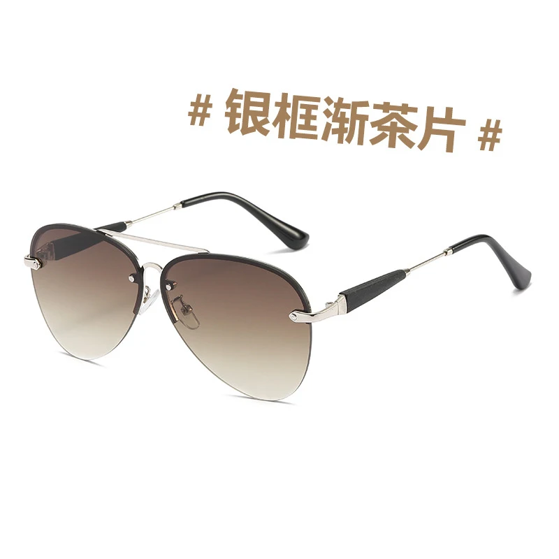Semi-rimmed aviator style large frame sun protection fashion double bridge sunglasses