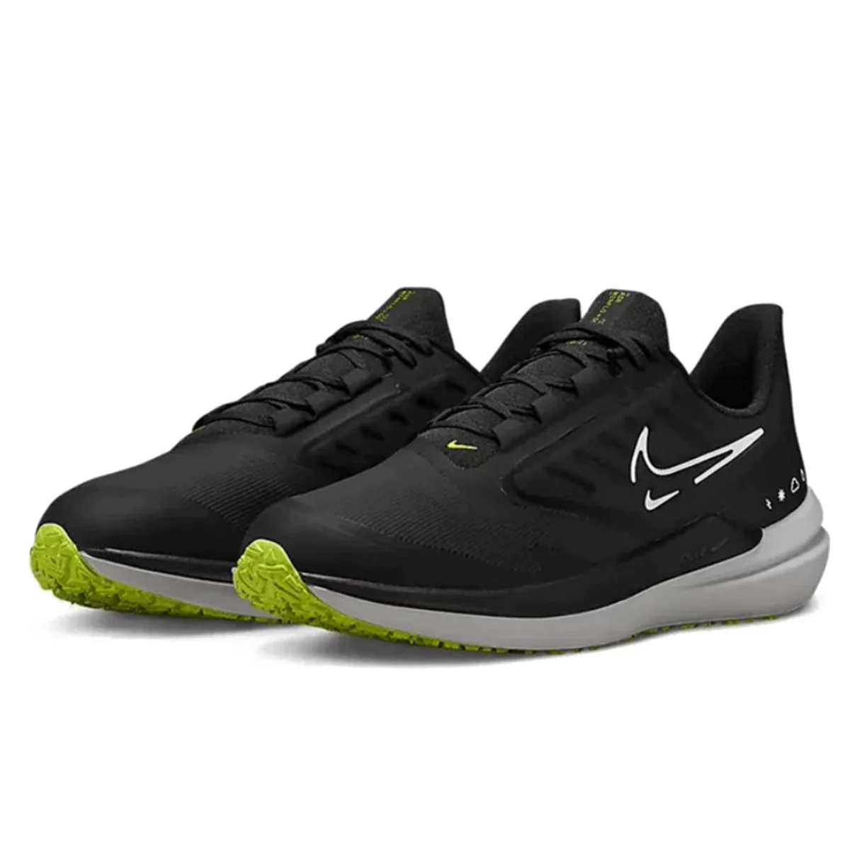 Nike Winflo 9 Shield Men's Black and White Low-Top Running Shoes, Knitted Upper, Lace-Up Design, Dm1106-001