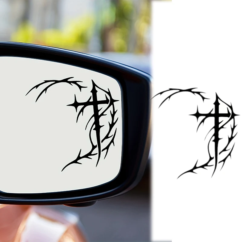 1 Pair Dark Aesthetic Cybersigilism Cross Car Rear View Mirror Decals Gothic Sigil Car Mirror Windshield Decals Accessories