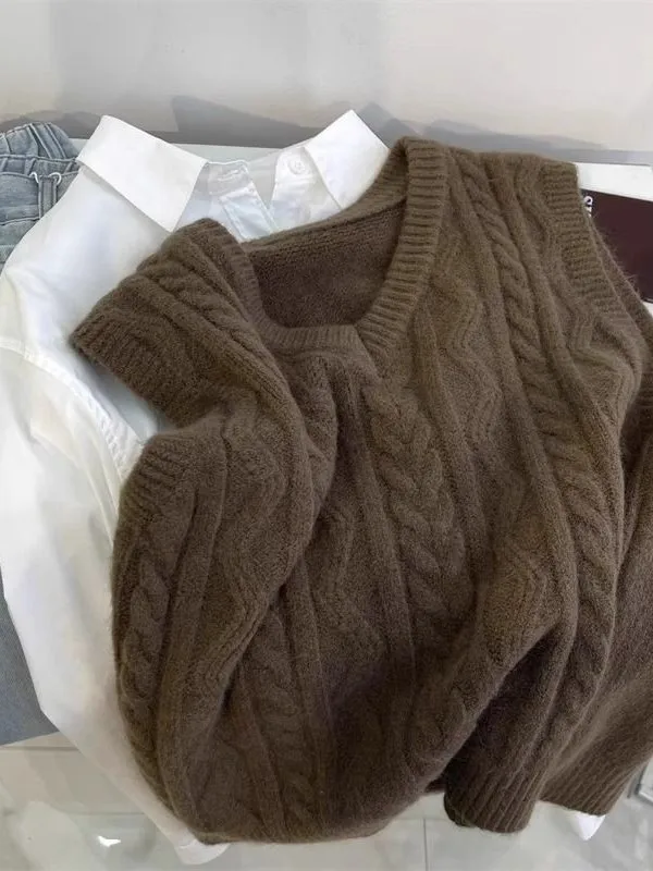 

Extra Large 300 Pou High End Twist Layered Knit Vest Loose round Ne Svel Sweater for Men Spring Season Casual Sle