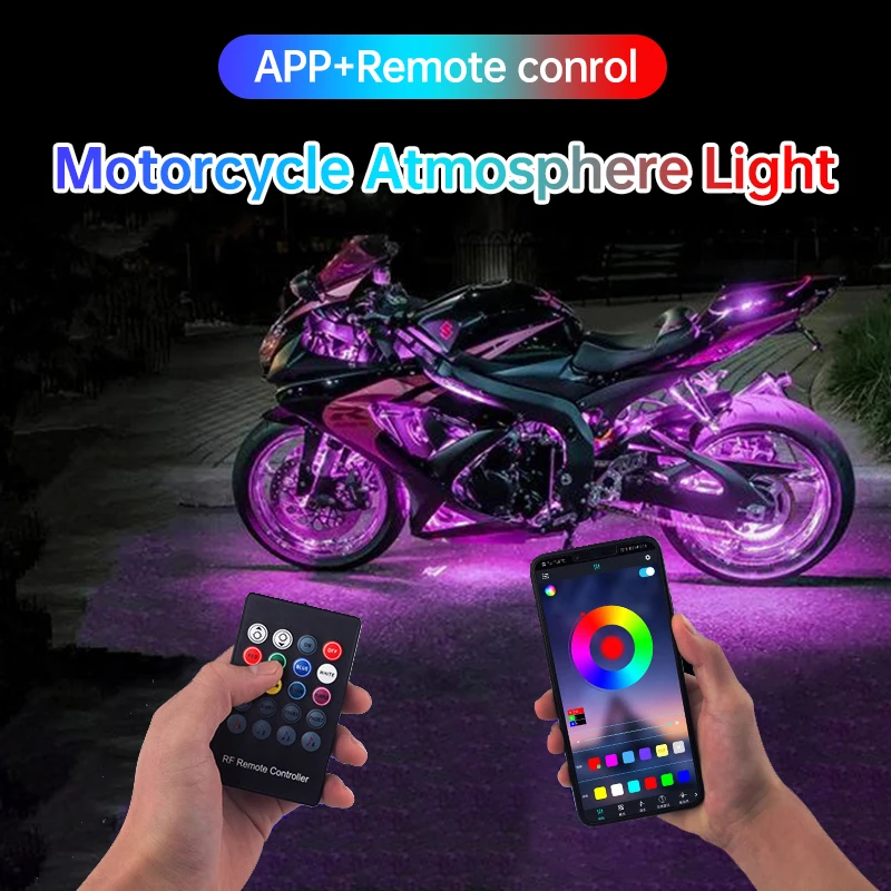 APP LED Motorcycle Car Atmosphere Foot Light Remote Control Flexible Waterproof Sound 12V Moto Decorative Ambient Lamp Strip