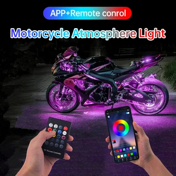 APP LED motocicleta coche atmósfera pie luz control remoto flexible impermeable sonido 12V moto decorativa lámpara ambiente tira