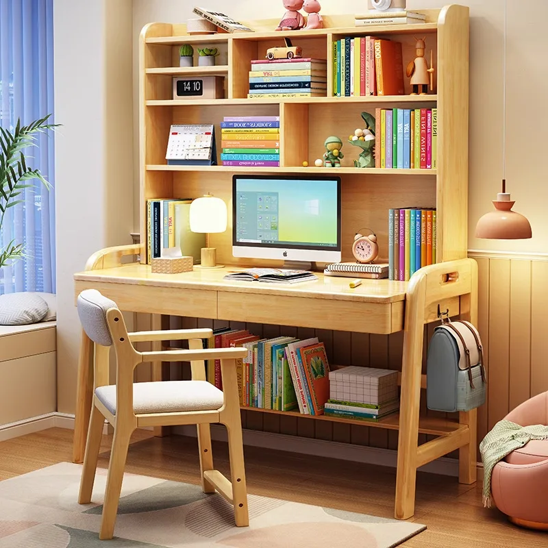 Bookshelf Integrated Writing Desk  Children's Study Desk for Primary and Secondary School Students Adjustable Height Bedroom