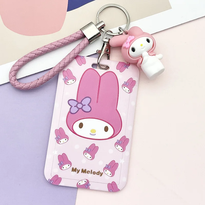 Hello Kitty Kuromi Card Holder Kawaii My Melody Cinnamoroll Anime Keychain Pendant Sanrio Card Protector with Lanyard Gifts