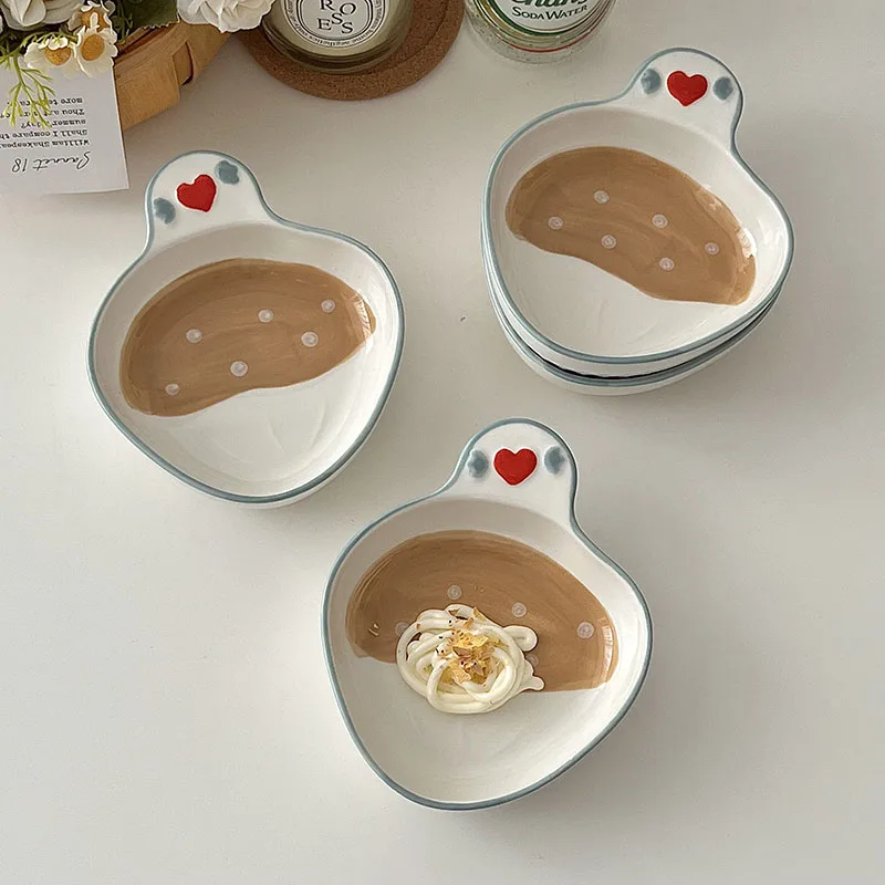 Cute Cartoon Dipping Dish Ins Household Ceramic Underglaze Color Seasoning Dishes Korean Irregular Patchwork Flavor Tablewares
