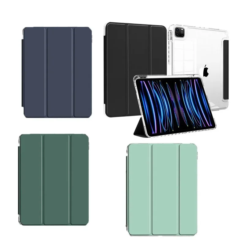 New Ipad Case for Ipad Air 4 5 10.9inc Book with Pen Slot Protective Case 2024 Ipadpro 11 Inch Acrylic Transparent Tablet Cover