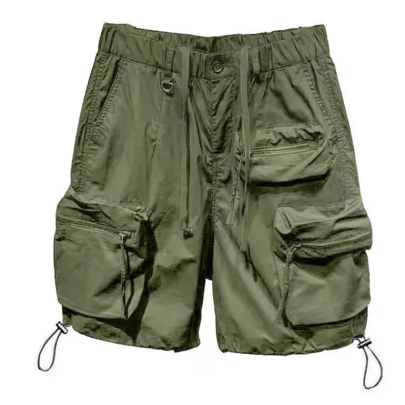 Mens Cargo Shorts Baggy Elastic Waist Wide with Draw String Short Pants for Men Long Half Solid Bermuda Pockets Loose Cotton Y2k