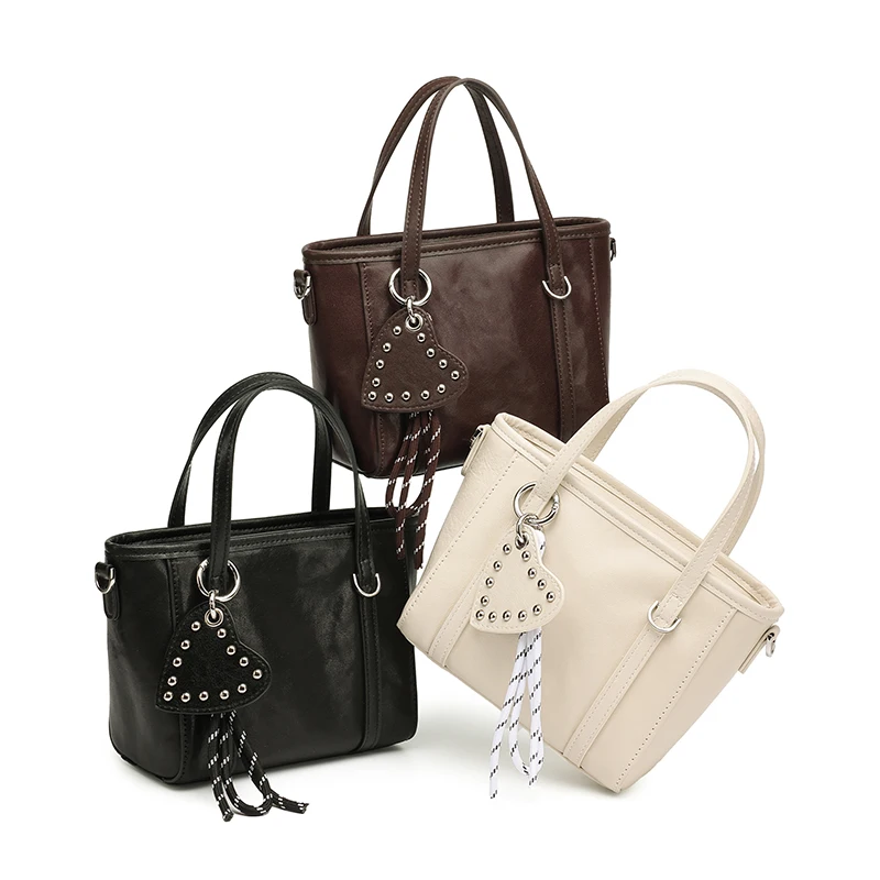 BURMINSA Luxury Genuine Leather Motorcycle Punk Crossbody Bags For Women Vintage Studded Mini Top Handle Handbags Shoulder Purse