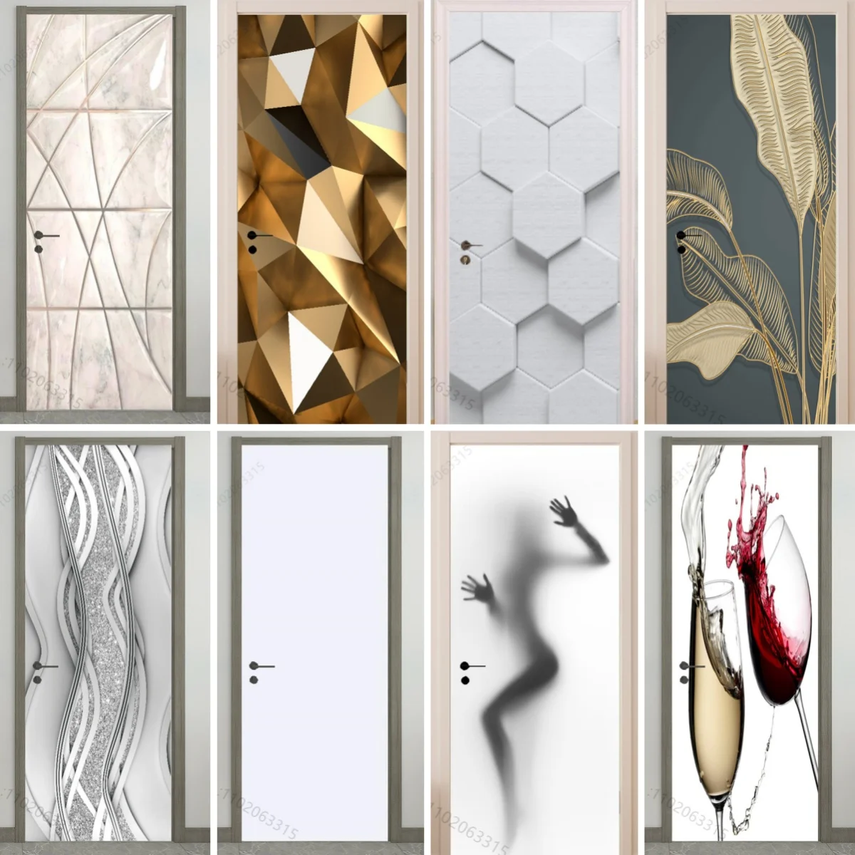 Geometric simulation Vinyl Self-adhesive Door Stickers For Bedroom Living Room Waterproof Home Renew Wallpaper Art Decor Murals