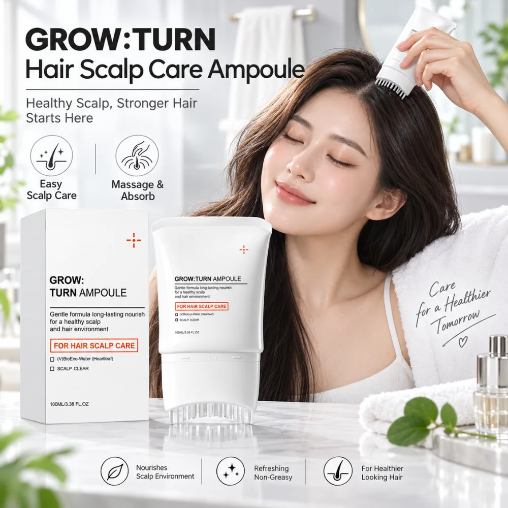 100ml GROW TURN Hair Scalp Care Ampoule Built In Comb Applicator Lightweight Non Greasy Nourishing Serum for Dry Thinning Hair