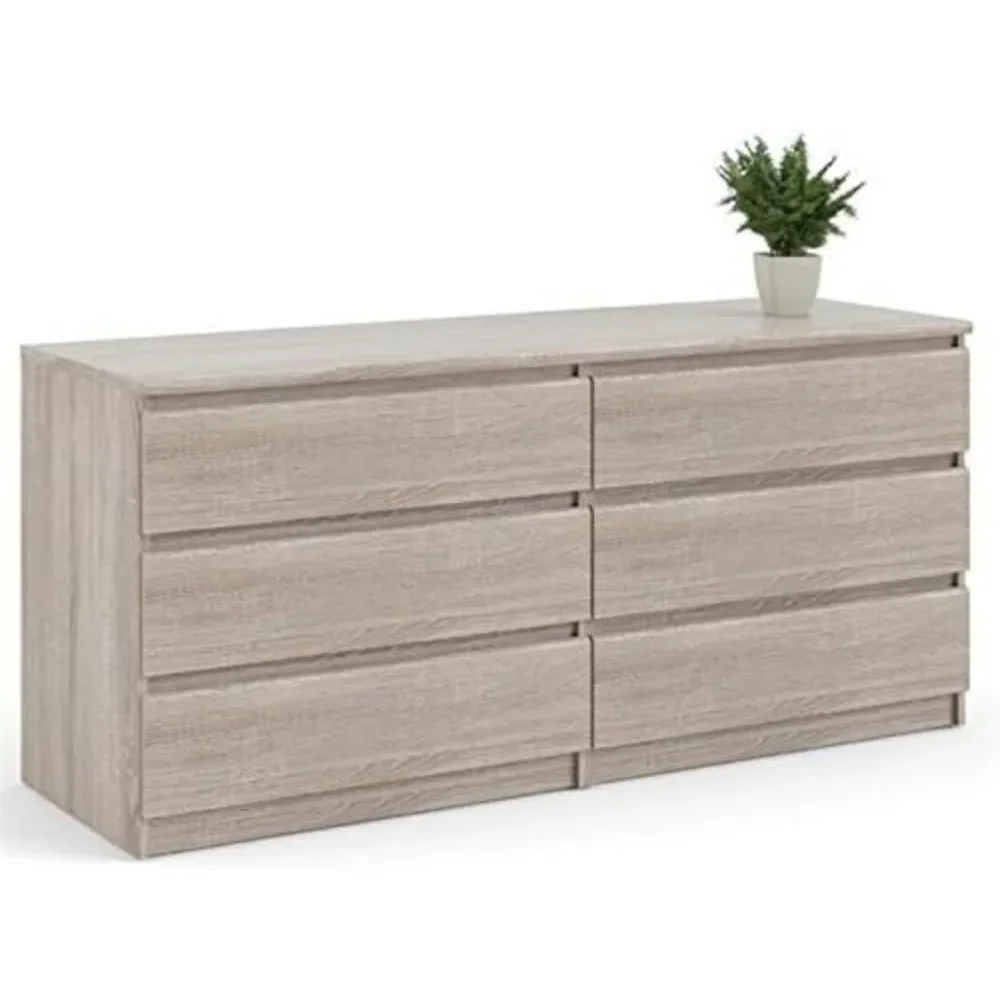 6 Drawer Double Dresser and 2 Drawer Nightstand Set in Truffle