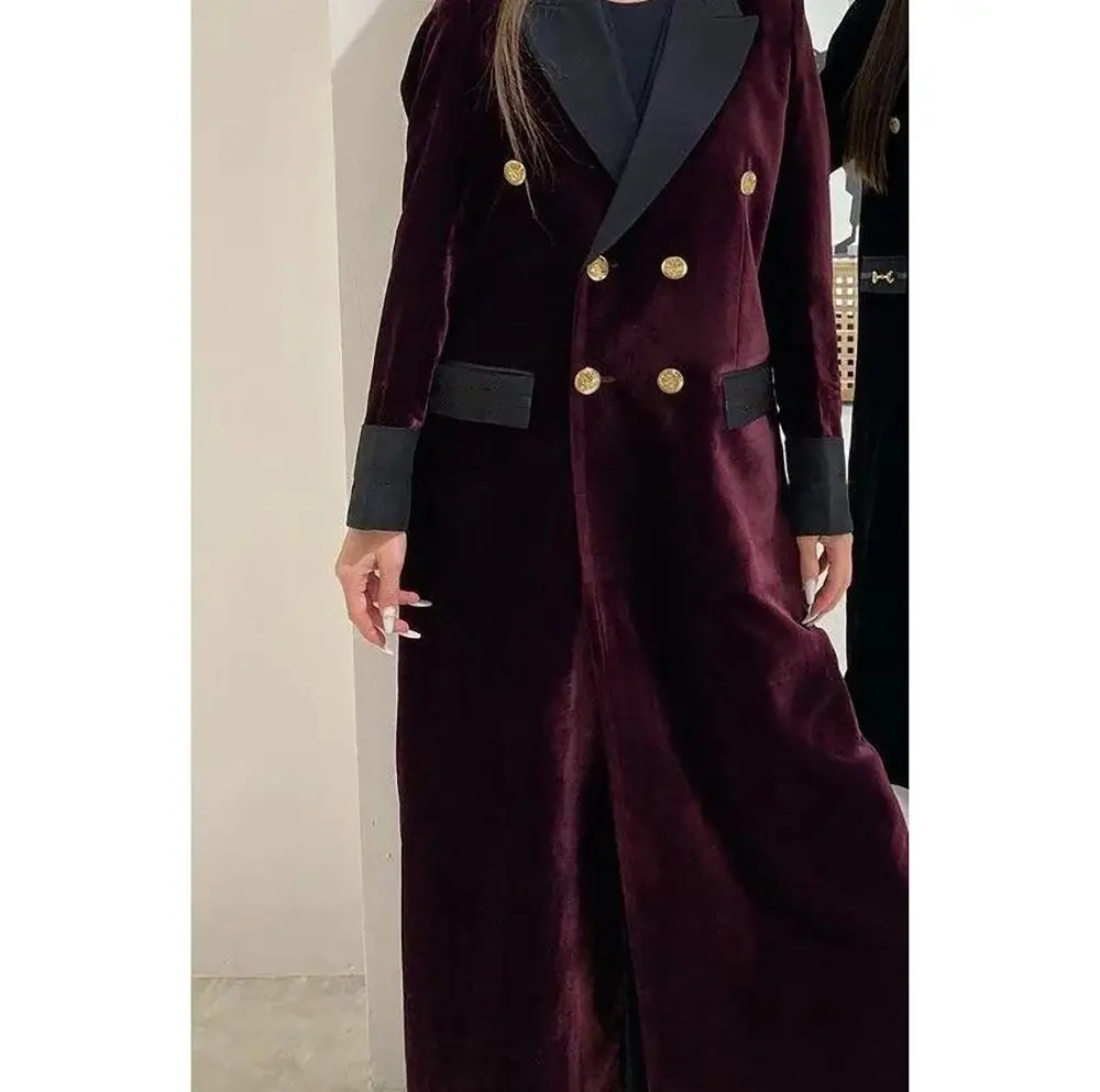 High-end Burgundy  Velvet Women Blazer Lengthening Lapel Double Breasted Formal Prom Custom Made Saudi Arabia Dress