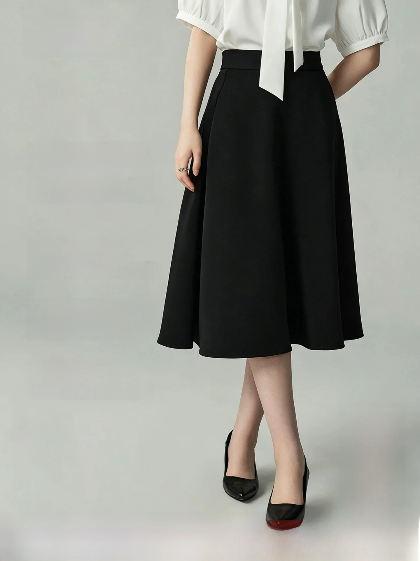 Black High Waist A-Line Skirt Professional Commute Interview Women's Fashion Spring Summer Polyester Fiber Skirt