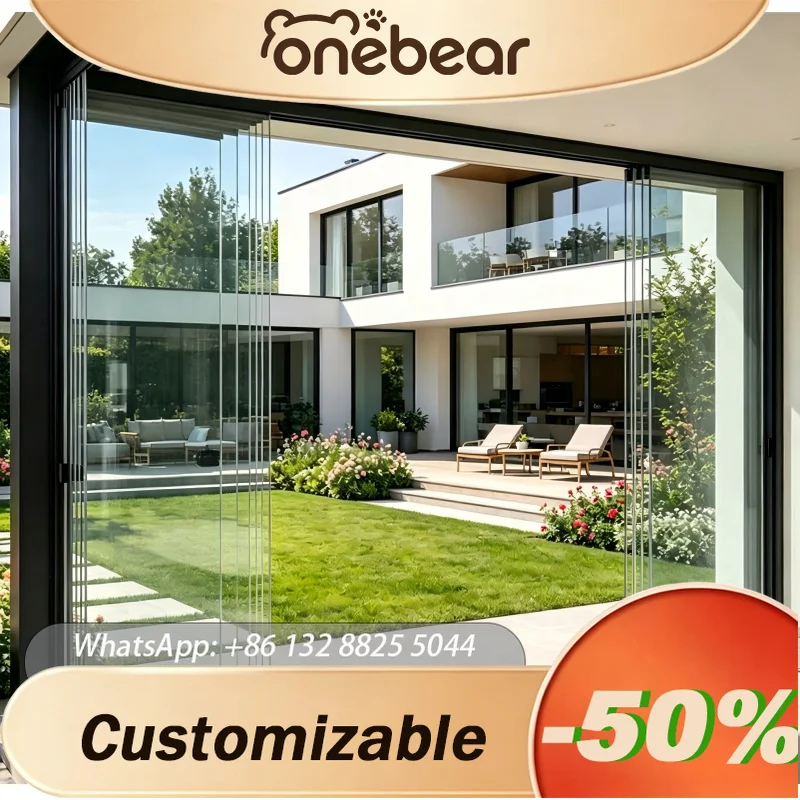 Custom Frameless Aluminum Tempered Glass Folding Accordion Door Panoramic Room Divider For Villa Balcony Sunroom Interior Use