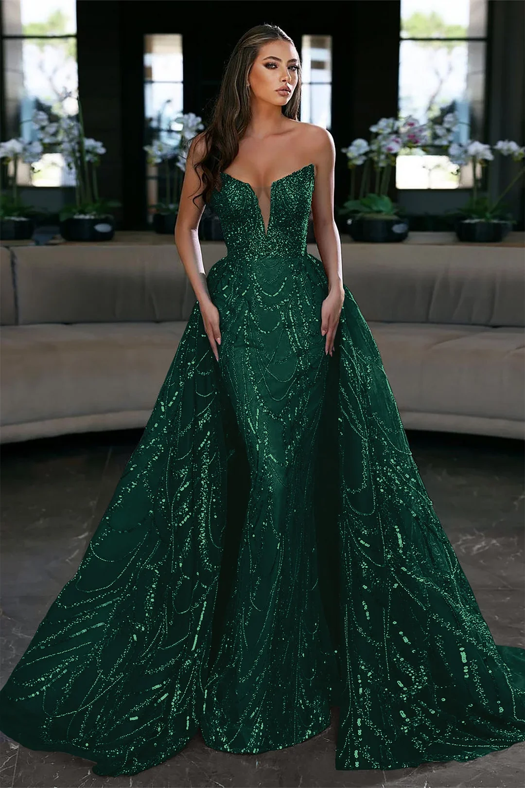 Funkelndes Abendkleid im Meerjungfrau-Stil, trägerlos, mit Pailletten, ärmellos, mehrere Farben, Abendkleid, Partykleid, Vestido De Noite, nach Maß