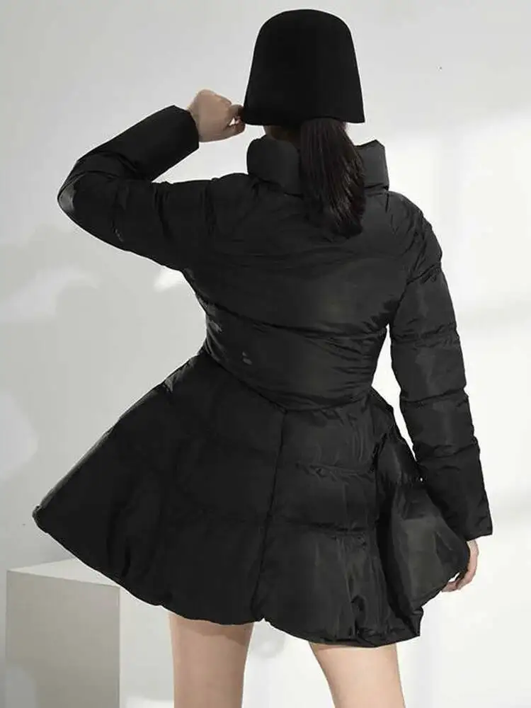 Cotton-padded Bow Black Bandage Coat Long Sleeve Loose Fit Women Parkas Fashion New Autumn Winter 2026 1DARD