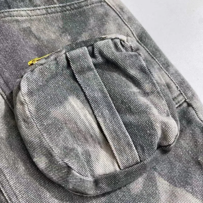 HKSH Primavera Estate Nuove donne Chic Vintage Streetwear Design originale Camouflage Multi-tasca Dritto Gonne di jeans lunghe HK5603