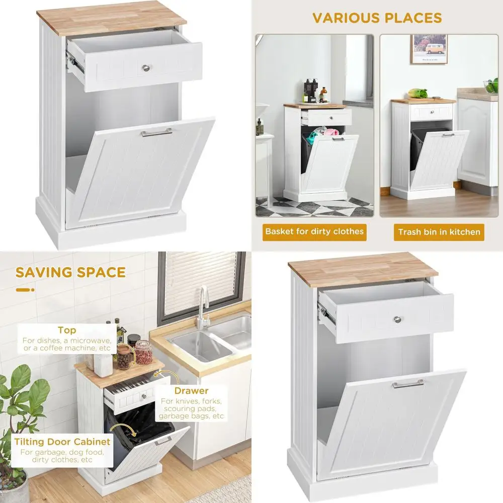 

Белый отдельно стоящий наклонный шкаф для мусора с выдвижным ящиком для переработки