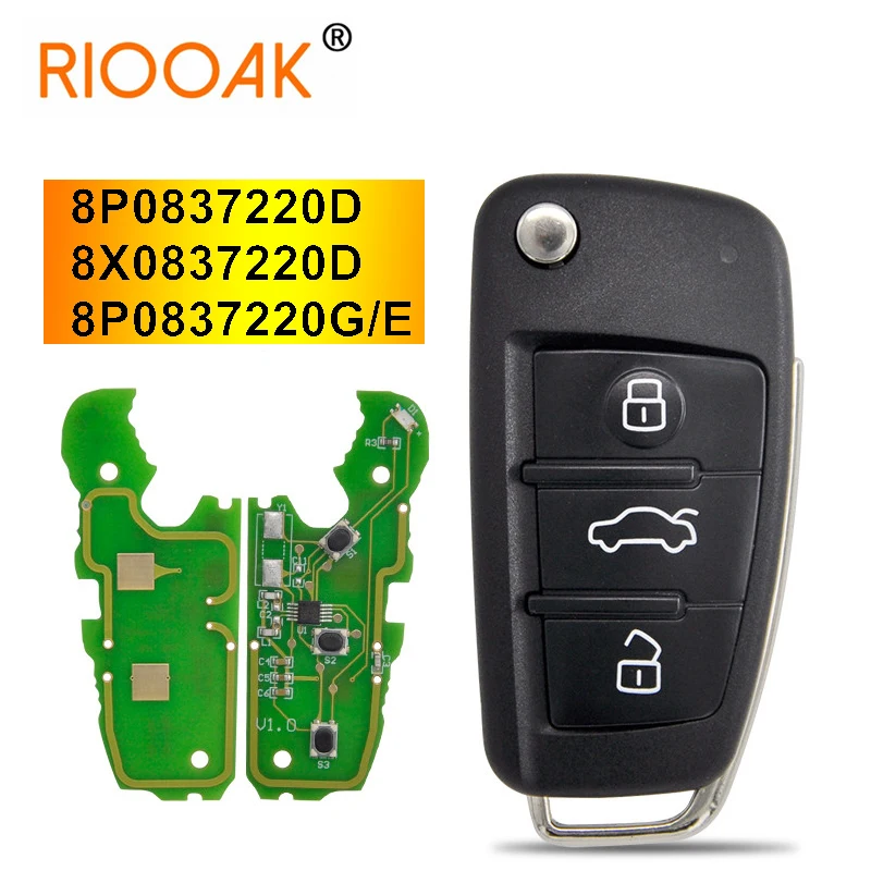 

434 Mhz 48 Chip 8X0837220D P/N 8P0837220D E G Auto Smart Flip Key With HU66 Blank Blade Car Remote Key For Audi A3 TT S3 A4 S4