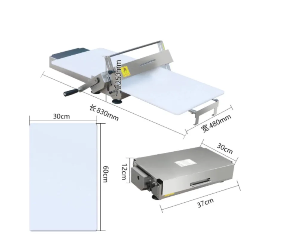 Tabletop Dough Sheeter Commercial Pizza Puff Pastry Roller Machine Adjustable Thickness 1-17.5mm for Bakery