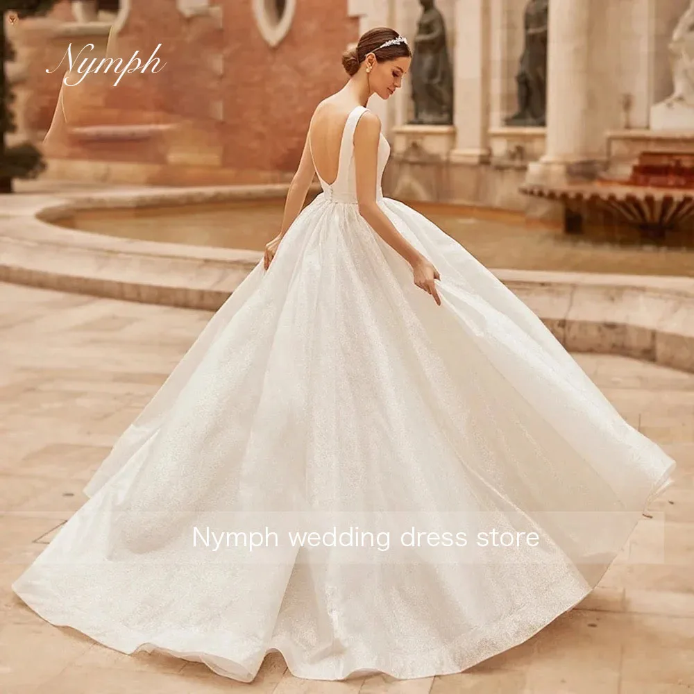 

Элегантное свадебное платье принцессы с открытой спиной и v-образным вырезом, блестящие свадебные платья трапециевидной формы без рукавов для невесты, 2025 по индивидуальному заказу, Vestido De Noiva